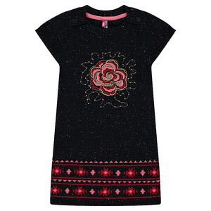 Vestido de manga corta de punto con flor bordada  Main Vestido de manga corta de punto con flor bordada