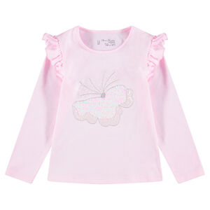 Camiseta de manga larga de punto con flor de lentejuelas brillantes 