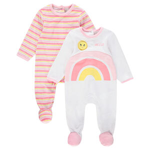 juego de 2 pijamas de terciopelo con rayas y arco iris 