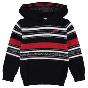 Jersey con capucha de punto con rayas que contrastan 