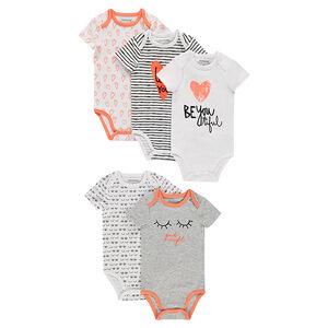 Pack de 5 bodies de jersey de manga corta con estampados de fantasía 