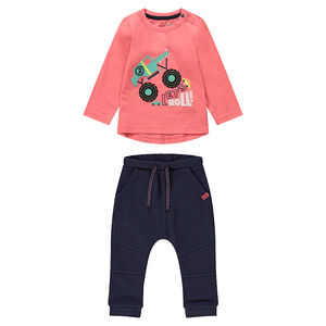 Conjunto con camiseta con estampado de coches y pantalón azul de felpa 