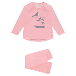 Pijama de terciopelo con pájaro estampado  Main Pijama de terciopelo con pájaro estampado