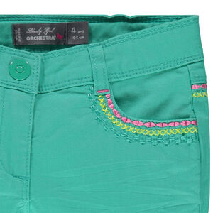 Pantalón pirata de sarga lisa con bordados 