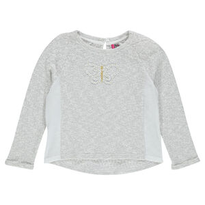 Sudadera en dos materiales con mariposa bordada 