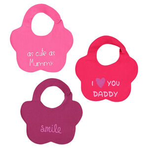 Lote de 3 baberos con flor y inscripciones fantasía 