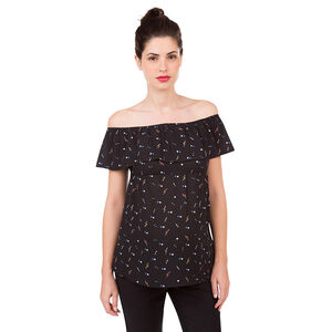 Top de premamá con estampado con cuello de barco con volantes 