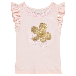 Camiseta de manga corta de punto con flor de lentejuelas mágicas  Main Camiseta de manga corta de punto con flor de lentejuelas mágicas