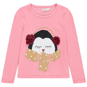 Camiseta de manga larga de punto cepillado con dibujos de relieve 