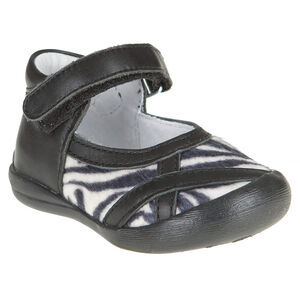 Zapatos merceditas de cuero de color negro con aplicación con zebra  Main Zapatos merceditas de cuero de color negro con aplicación con zebra