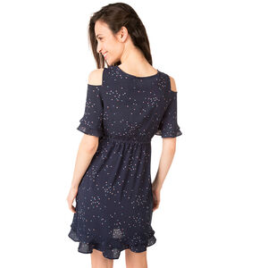 Vestido de premamá con hombros de punto calado y estampado all over 