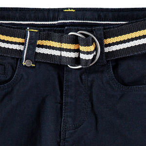Pantalón de sarga azul marino con cinturón trenzado desmontable 