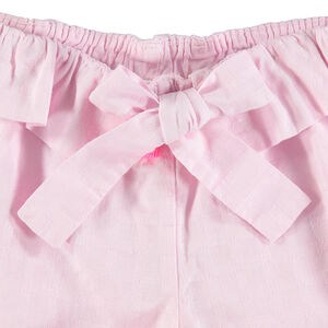 Pantalón corto de algodón con dibujo del mismo color y cinturón con volantes  Main Pantalón corto de algodón con dibujo del mismo color y cinturón con volantes
