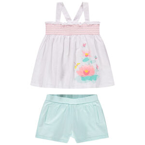 Conjunto con Camiseta de flores y pantalon corto liso  Main Conjunto con Camiseta de flores y pantalon corto liso