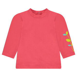 Camiseta interior de punto con estampado vegetal y cierre mediante automáticos en la espalda. 