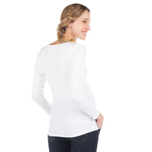 Camiseta de premamá acanalada de manga larga con automáticos en el cuello 