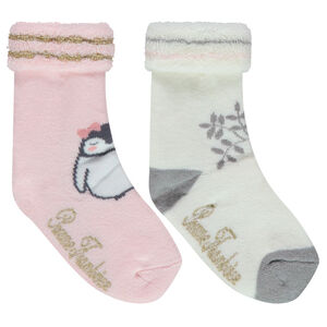 Juego de 2 pares de calcetines variados con pingüino y motivo vegetal de jacquard 