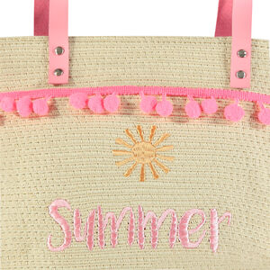 Bolso de paja con mensaje bordado y asas rosas  Main Bolso de paja con mensaje bordado y asas rosas