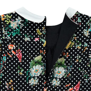 Vestido de manga larga de raso de algodón con lunares y flores all-over 