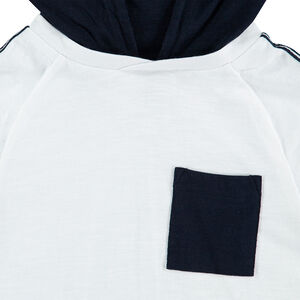 Júnior- Camiseta de manga larga con capucha, banda y bolsillo en contraste 