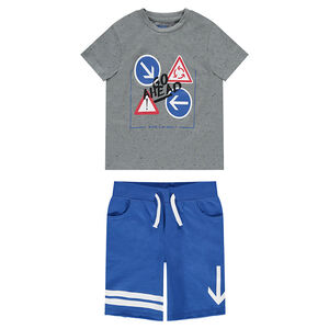 Conjunto con camiseta de efecto neps con solapas estampadas 