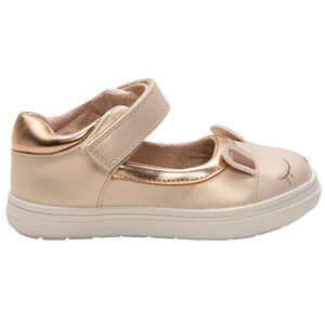 zapatos bébé dorada y con bordado y orejas en relieve 