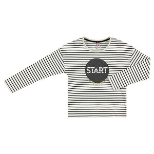 Camiseta de manga larga a rayas con estampado brillante por delante  Main Camiseta de manga larga a rayas con estampado brillante por delante