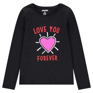 Júnior - Camiseta de manga larga de punto con corazones de lentejuelas mágicas 