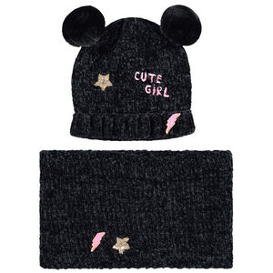Conjunto de gorro y bufanda de punto de oruga con orejas de relieve  Main Conjunto de gorro y bufanda de punto de oruga con orejas de relieve