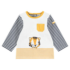 Camiseta de punto de manga larga con rayas y tigre estampado 