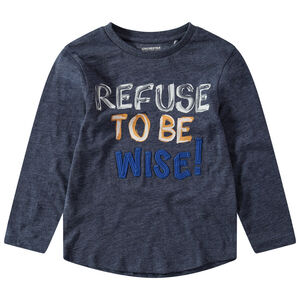 Camiseta de punto jaspeado de manga larga con mensaje estampado y bordado 