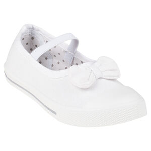 Zapatos merceditas con sujeción mediante elástico de tela con lazos 
