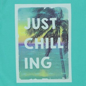 Camiseta de manga corta de punto con estampado de fantasía 