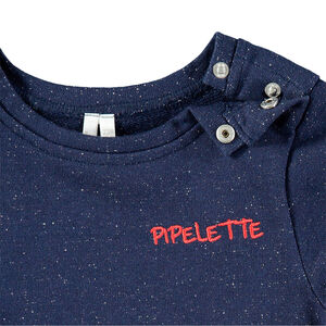 Vestido de manga larga con efecto 2 en 1 con rayas y mensaje bordado 