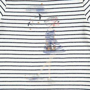 Camiseta de manga larga de rayas all over con silueta estampada 