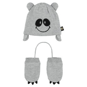 Conjunto de gorro y manoplas con detalles bordados ©Smiley 