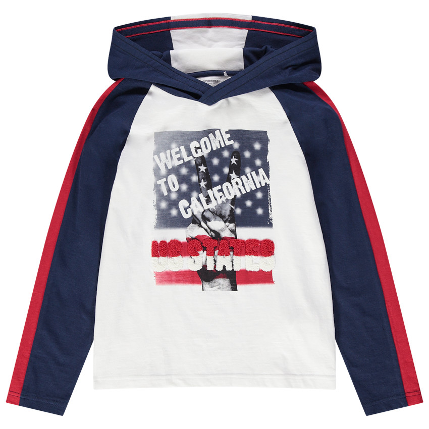 Júnior - Camiseta de manga larga con capucha y mano estampada 