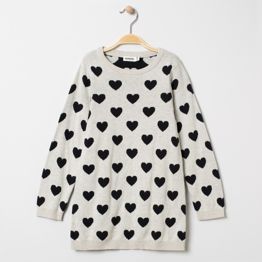 Robe pull en tricot à coeurs en jacquard all-over 