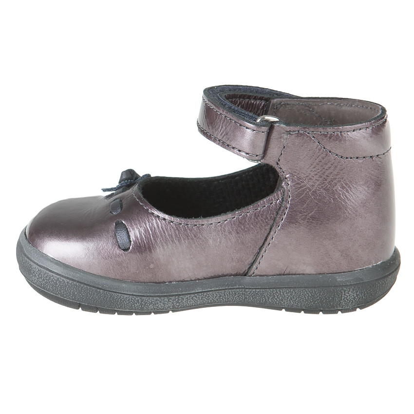 Babies gris métallisé en cuir avec lanière et fleur  Additional Babies gris métallisé en cuir avec lanière et fleur