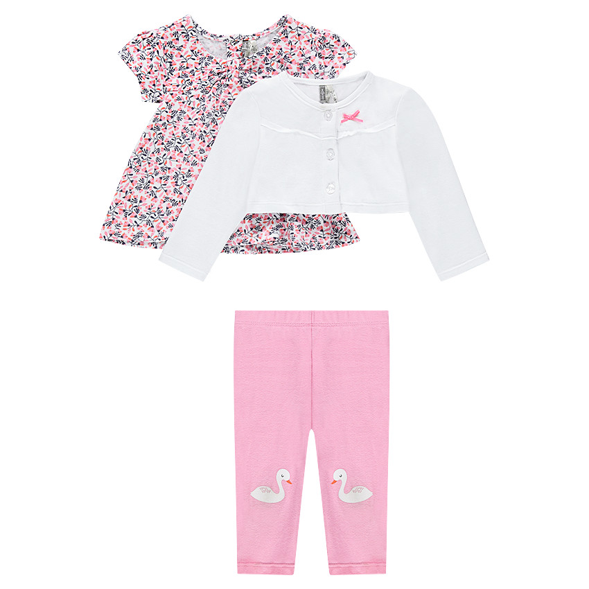 Conjunto de 3 piezas con túnica de flores, chaqueta y leggings lisos 