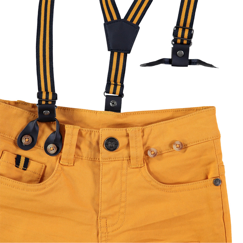 Pantalón de algodón de efecto teñido y arrugado con tirantes de rayas desmontables 