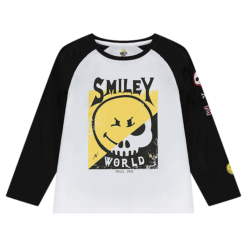 Camiseta de manga larga ranglan con estampado ©Smiley y parches 