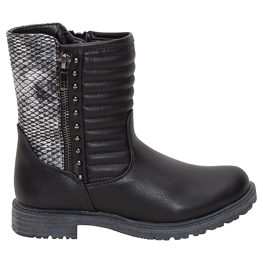 Botines negros efecto acolchado con remaches y apliques de serpiente 