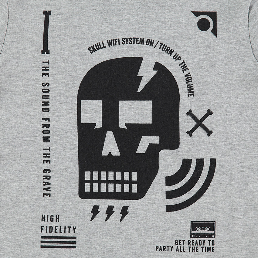 Júnior - Camiseta de cuello vuelto con calavera y dibujos estampados 