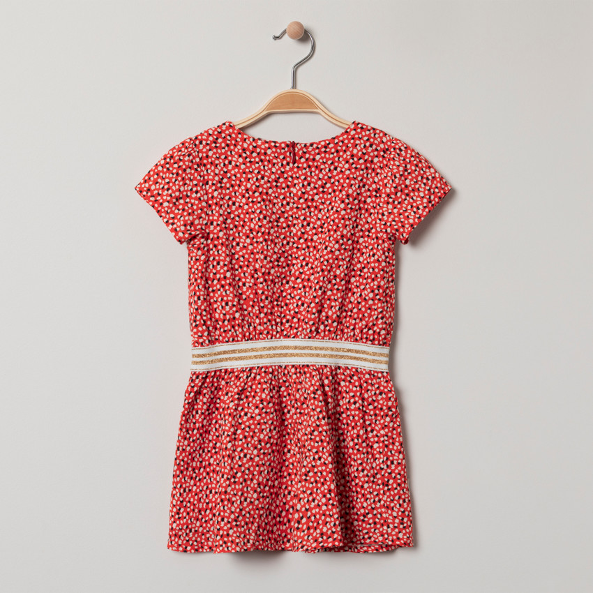 Robe manches courtes à pois all-over et élastique brillant 