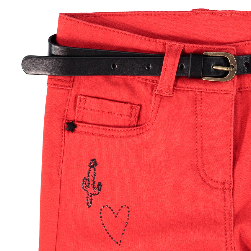 Pantalón slim de satén de algodón liso con cintura brillante extraíble de efecto cuero 