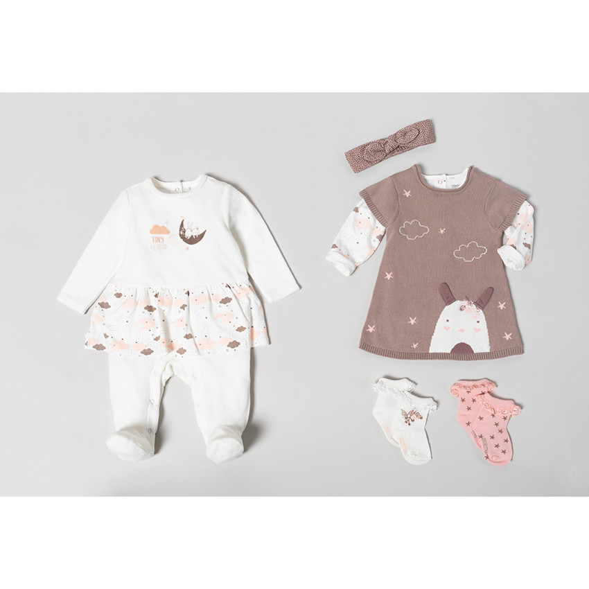 Camiseta de manga larga de punto con estampado de nubes all-over 