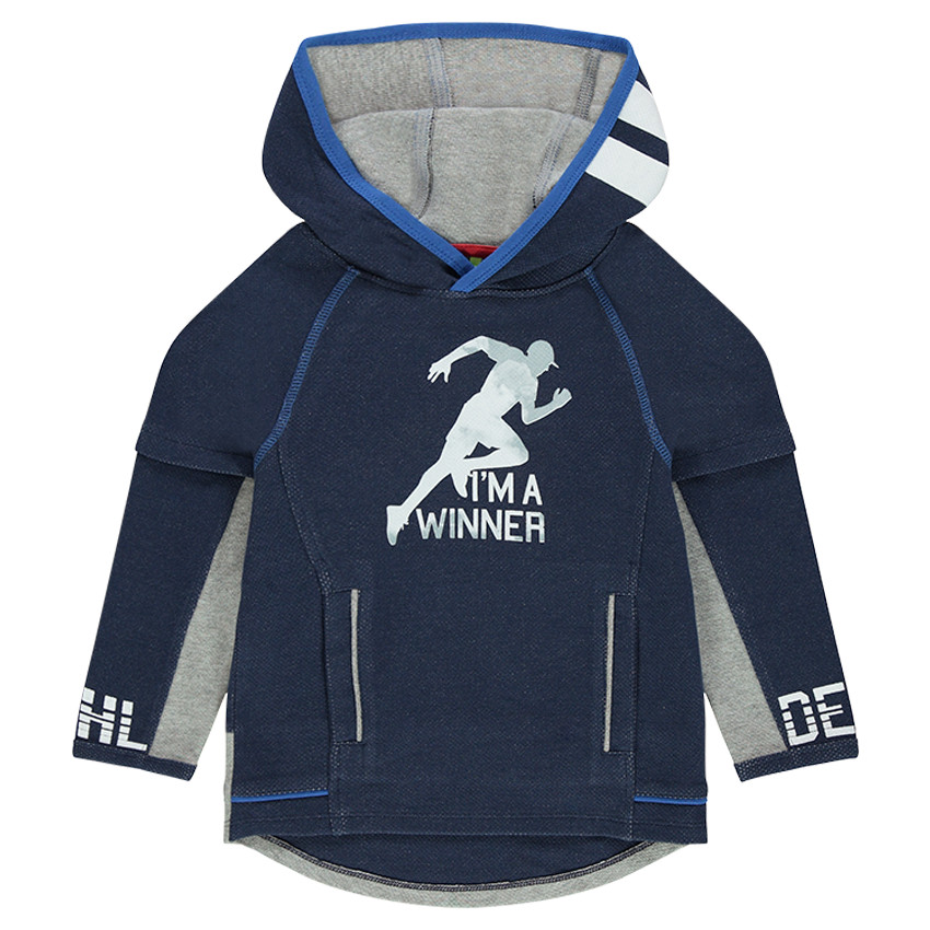 Sudadera de felpa con capucha, estampado de estilo deportivo y bolsillos con cremallera 