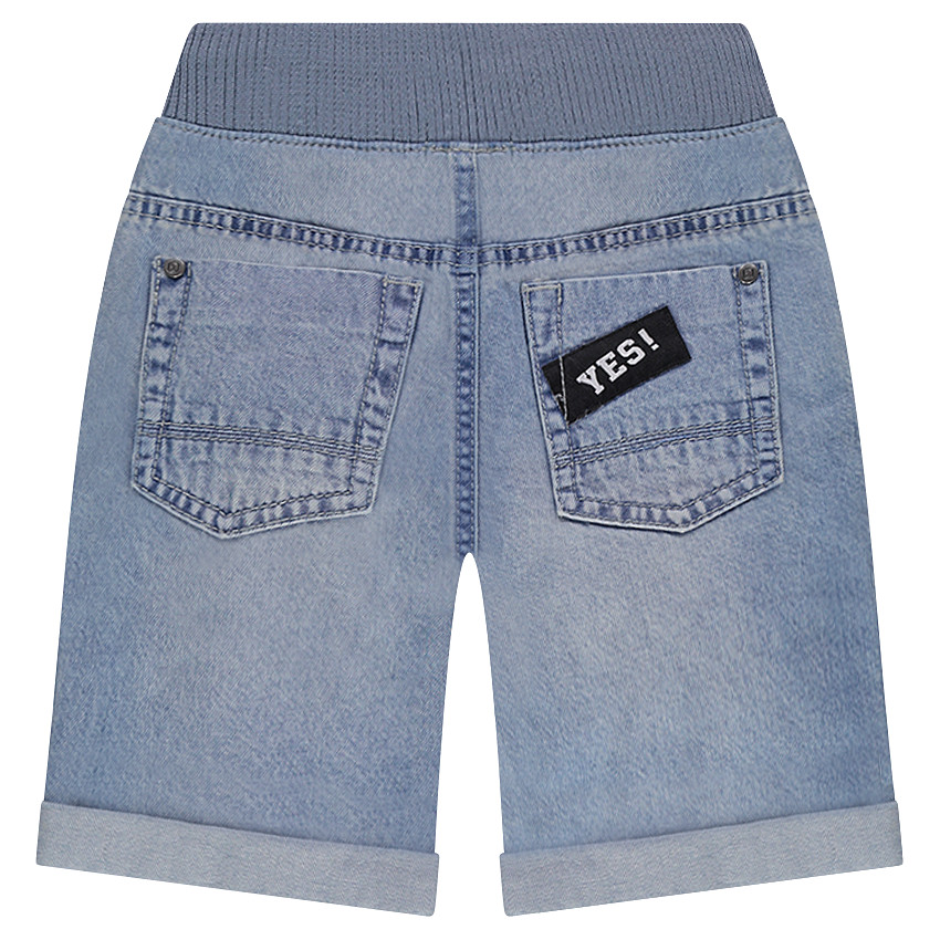 Bermudas vaqueras efecto desgastado con cintura elástica y parches de fantasía  