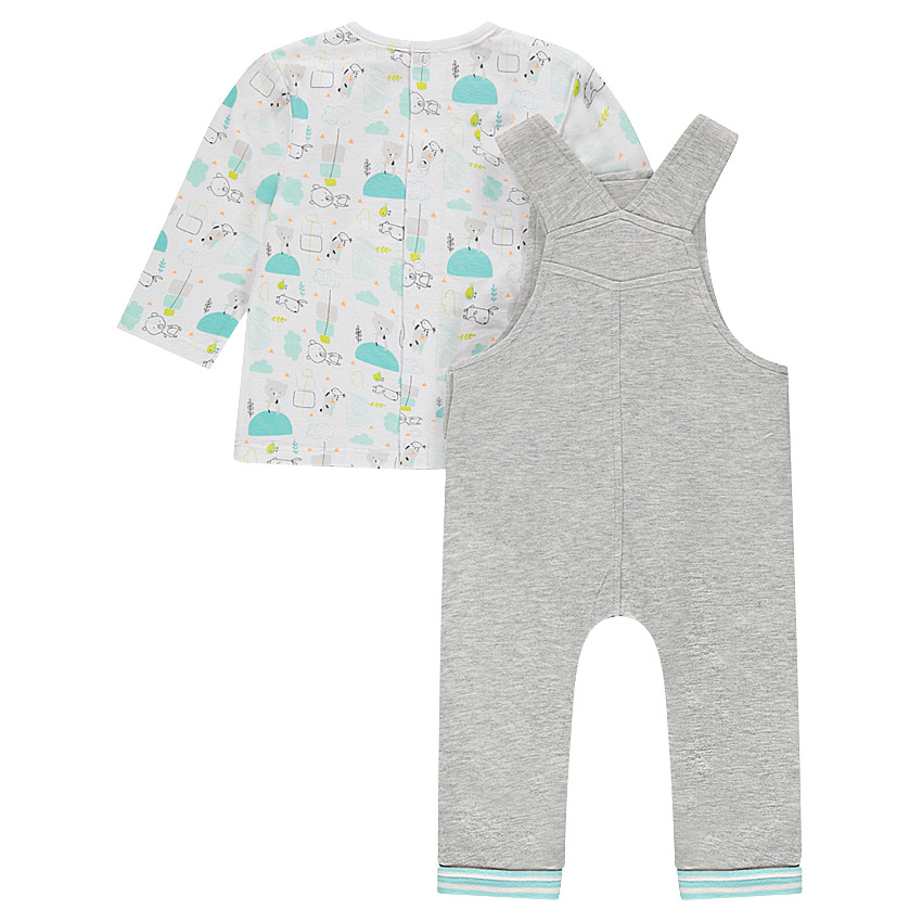 Conjunto de peto largo de muletón con camiseta de punto estampado all over 